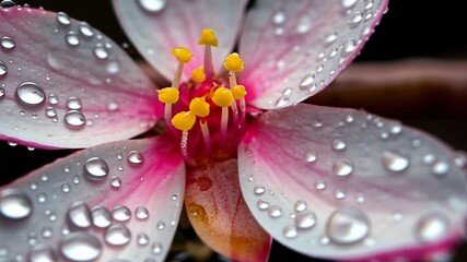 Aufkleber - Close Up View of Pink Petals on a Flower with Water Droplets Against a Dark Background