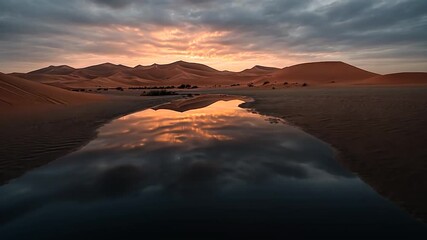 Poster - Sunset Over Desert Landscape Reflected In Tranquil Water With Sand Dunes