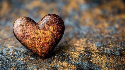 Poster - Detailed Textured Heart-Shaped Object Against a Blurred Background of Blue and Gold Hues