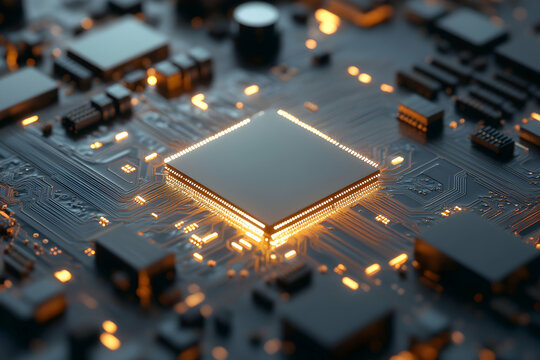 Circuit Board with Glowing Processor