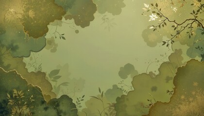 Aufkleber - Nature-inspired digital wallpaper for computer monitors with green tones and floral patterns