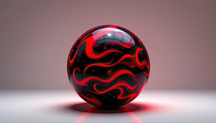 Fototapete - Abstract red and black sphere with flame patterns on smooth surface