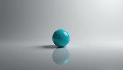 Poster - Smooth Turquoise Sphere on Reflective Surface with Minimalist Background