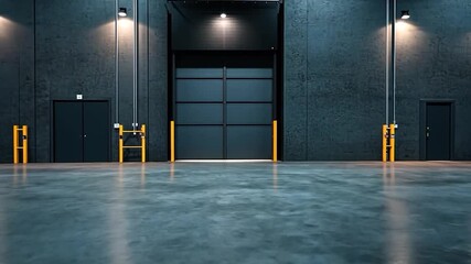 Aufkleber - Spacious Industrial Warehouse Interior With Concrete Floor Overhead Lighting and Closed Doors