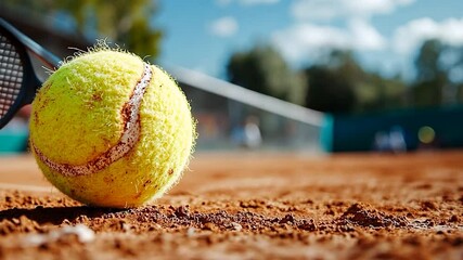 Aufkleber - Tennis Ball on Clay Court with Racket Blur Daytime Sport