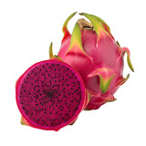 Red Dragon Fruit Halved and Whole Isolated on a transparent background pitaya pitahaya