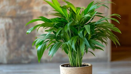 Poster - Green Potted Plant with Long Leaves Centered Against Textured Neutral Background