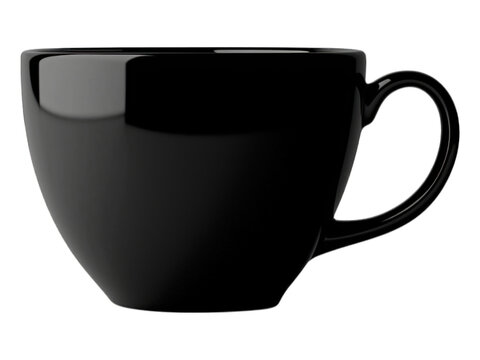 Glossy black cup isolated on dark background