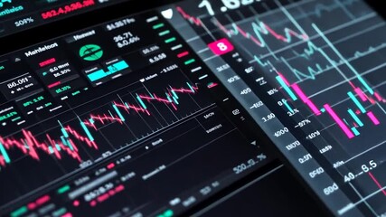 Poster - Detailed Digital Financial Charts Displaying Trading Data on a Dark Screen