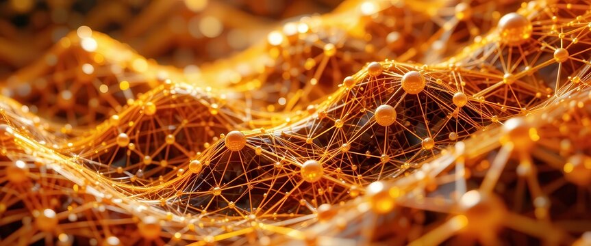 Abstract orange background featuring interconnected lines and spheres for desktop computers