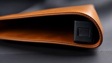 Aufkleber - Close Up Of Brown Leather Case And Black Object On Gray Background