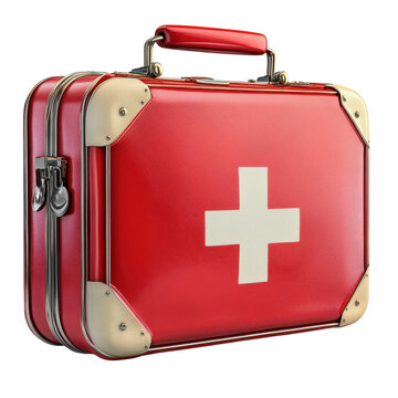 Red Medical First Aid Kit Vintage Emergency Bag Healthcare Supplies Doctor on transparent background