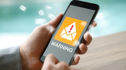 Poster - Information Online privacy protection. Mobile phone displaying email warning notification alert.