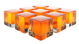 Nine glossy orange cubes arranged in a square pattern