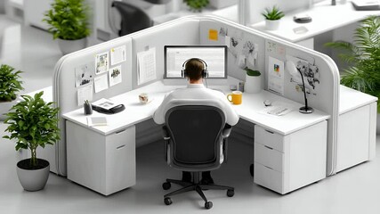 Poster - Modern Office Worker Focused on Task, Minimalist Style