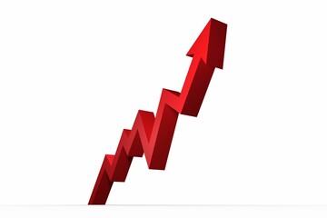 Poster - 3D render red zigzag arrow is trending upward against plain white background, copy space
