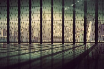 Poster - Room with large window looking on city