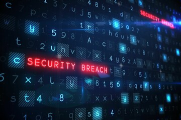 Aufkleber - Red neon SECURITY BREACH text is glowing on dark flat design interface with floating code blocks