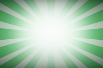 Poster - White central glow is radiating green rays in flat design radial burst graphic, copy space
