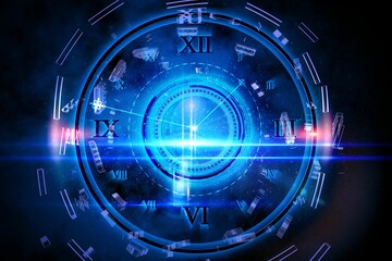 Poster - Blue glowing technology design with clock