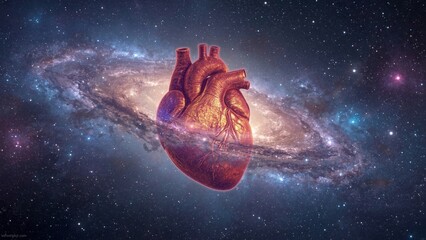 Wall Mural - Human heart in space. 3D rendering. Science fiction art.