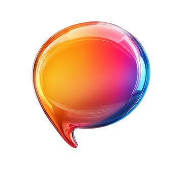 Colorful Speech Bubble Icon 3D Rendered Image Shiny Glossy Talk on transparent background