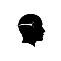 Poster - A silhouette of a head with a shooting star entering it on a white background in a simple illustration