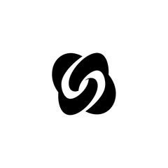Poster - A black and white abstract design featuring interlocking curved shapes on a white background space art