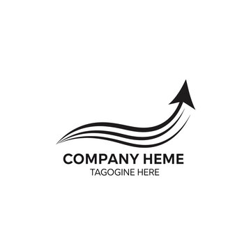A logo with an upward pointing arrow formed by three curved lines and company heme text below it