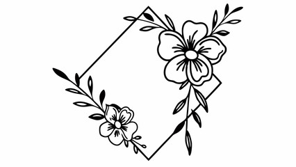 Poster - Floral arrangement with two flowers and leaves inside a diamond shaped frame in black and white style created with generated ai