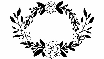 Poster - Floral frame with roses berries and leaves in black and white for decoration and design projects use case created with generated ai