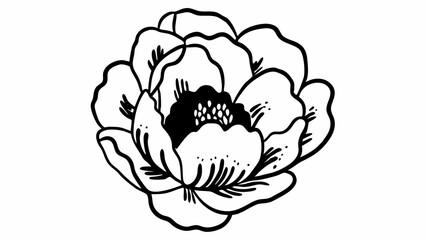 Aufkleber - A black and white drawing of a flower with many petals and a dark center in a simple style created with generated ai