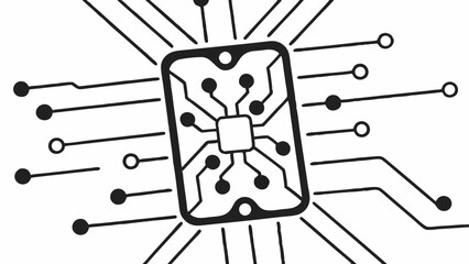 Poster - Illustration of a central processing unit with connected nodes and radiating lines design element created with generated ai