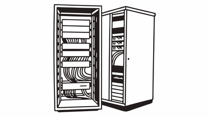 Poster - Illustration of two server racks with visible cables and hardware components inside the open cabinet created with generated ai