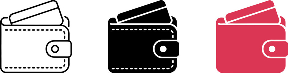 Aufkleber - Wallet icon vector illustration set, money wallet, credit card, finance, payment, business, line art editable vector illustration with png format