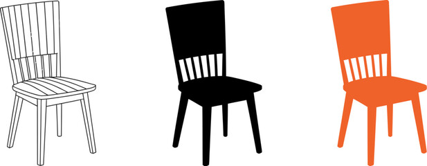 Poster - Chair illustration set: modern dining chair, black chair, orange chair, line art chair vector design editable vector illustration with png format