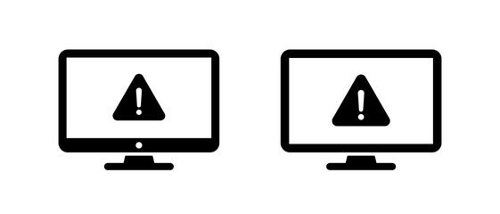Poster - Warning sign, danger notification icon on computer monitor. Malware and virus alert symbol on PC screen