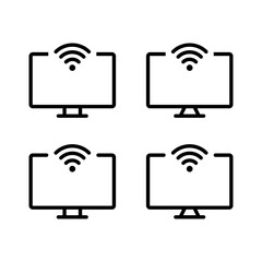 Fototapete - Computer monitor with WIFI signal icon set in line style. Desktop PC screen with wireless network symbol