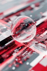 Aufkleber - Transparent quantum sensor sphere with dynamic data streams and AI overlays on futuristic circuit board for fintech fraud detection innovation