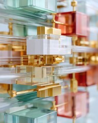 Fototapete - Futuristic Quantum Computer Hardware with Transparent Layers and Gold Components Symbolizing Advanced Computing and Breakthrough Technology Power