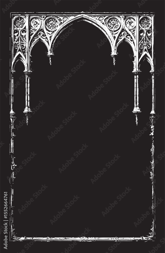 Gothic architecture frame decorative frame with black and white Stock ...