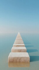 Aufkleber - Minimalist Concrete Pathway Extending Over Calm Water in Soft Pastel Tones Reflecting Serenity and Modern Aesthetic for Wellness and Mindfulness Concepts