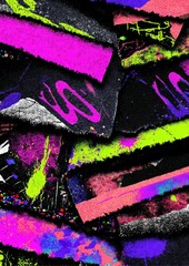 Poster - Vibrant Abstract Texture with Neon Colors and Torn Edges, artistic expression