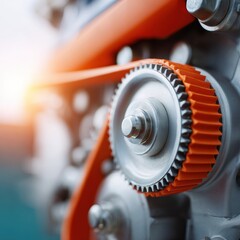 Poster - Diesel Engine Timing Belt Close-Up with Mechanical Components Highlighting Precision Engineering for Automotive Maintenance and Industrial Reliability