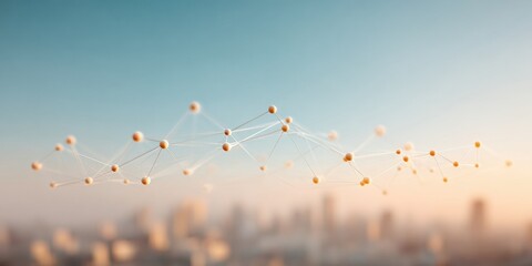 Poster - Adaptive Digital Network with Interconnected Icons Over Cityscape Highlighting Smart Supply Chain Routes for Logistics Efficiency and Business Innovation