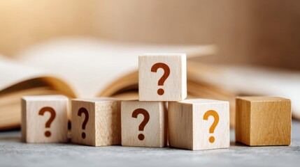Poster - Wooden cubes with question and check marks symbolizing clarity and problem-solving in education and quiz marketing for confident decision-making
