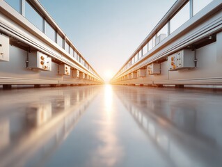 Poster - Modern autonomous manufacturing line with advanced production machinery and clean semiconductor assembly in high-tech industrial facility for efficient automation