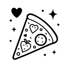 Poster - A slice of pizza with heart and strawberry toppings isolated on white background