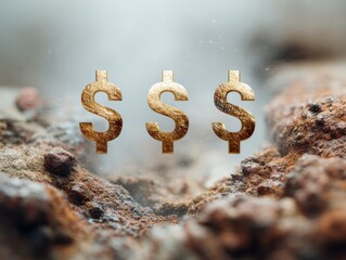 Aufkleber - Golden Dollar Symbols Floating Over Abstract Textured Earth Surface Representing Wealth Growth and Financial Prosperity in Modern Economy