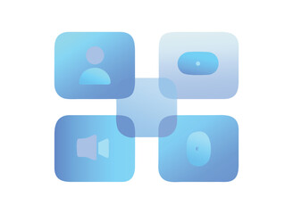 Poster - Blue square button with reflection on white background for web and business design.